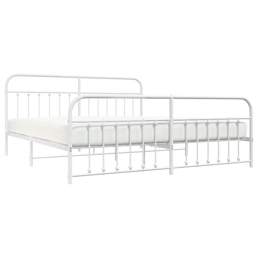 Bedframe Met Hoofd- En Voeteneinde Metaal 193 x 203 cm Wit met hoofdbord & voetbord