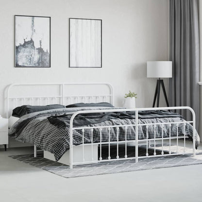 Bedframe Met Hoofd- En Voeteneinde Metaal 193 x 203 cm Wit met hoofdbord & voetbord