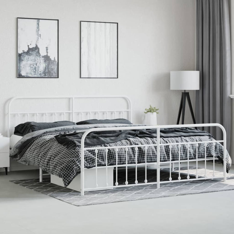 Bedframe Met Hoofd- En Voeteneinde Metaal 193 x 203 cm Wit met hoofdbord & voetbord