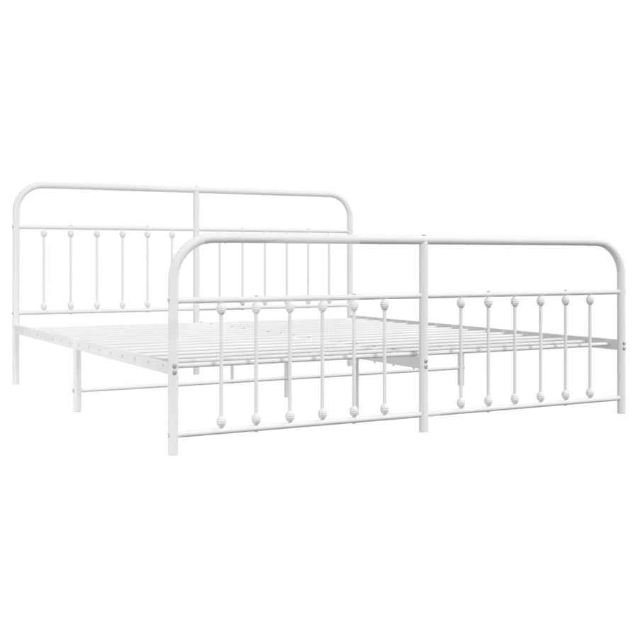 Bedframe Met Hoofd- En Voeteneinde Metaal 193 x 203 cm Wit met hoofdbord & voetbord