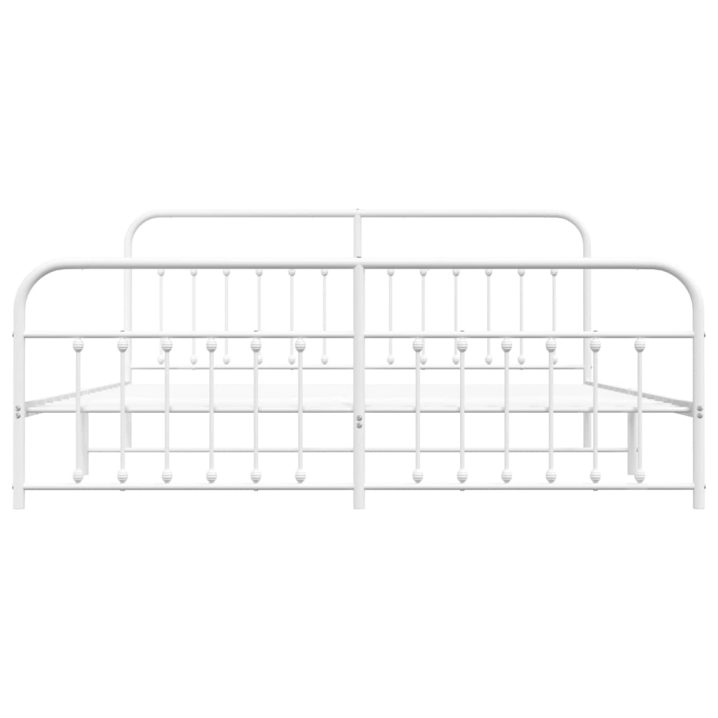 Bedframe Met Hoofd- En Voeteneinde Metaal 193 x 203 cm Wit met hoofdbord & voetbord