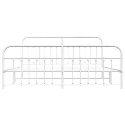Bedframe Met Hoofd- En Voeteneinde Metaal 193 x 203 cm Wit met hoofdbord & voetbord