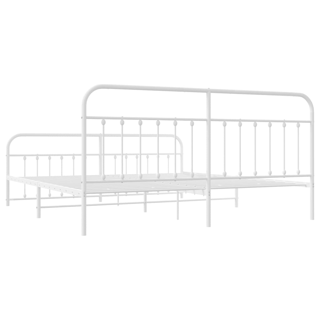 Bedframe Met Hoofd- En Voeteneinde Metaal 193 x 203 cm Wit met hoofdbord & voetbord
