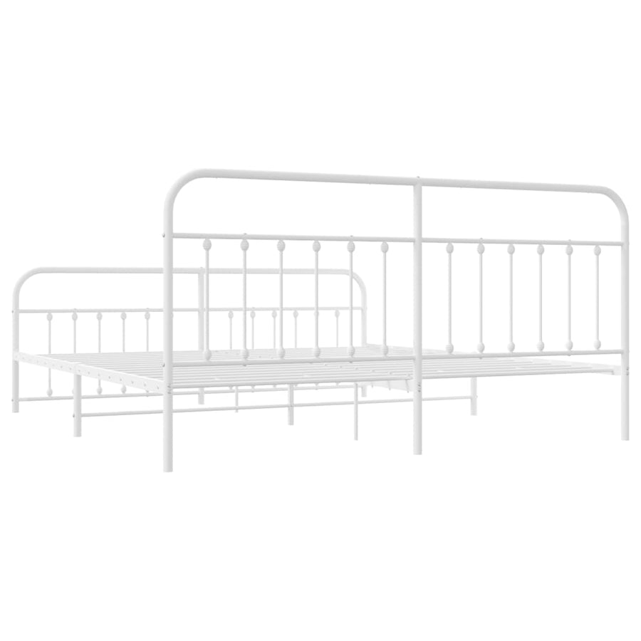 Bedframe Met Hoofd- En Voeteneinde Metaal 193 x 203 cm Wit met hoofdbord & voetbord