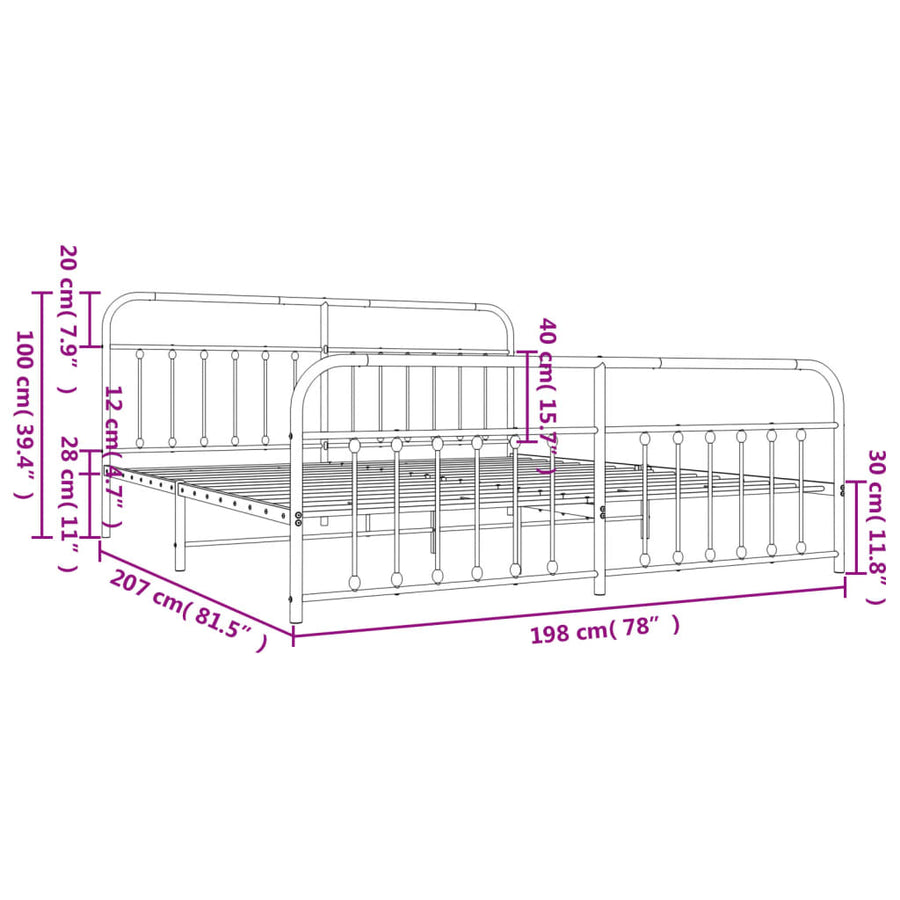 Bedframe Met Hoofd- En Voeteneinde Metaal 193 x 203 cm Wit met hoofdbord & voetbord