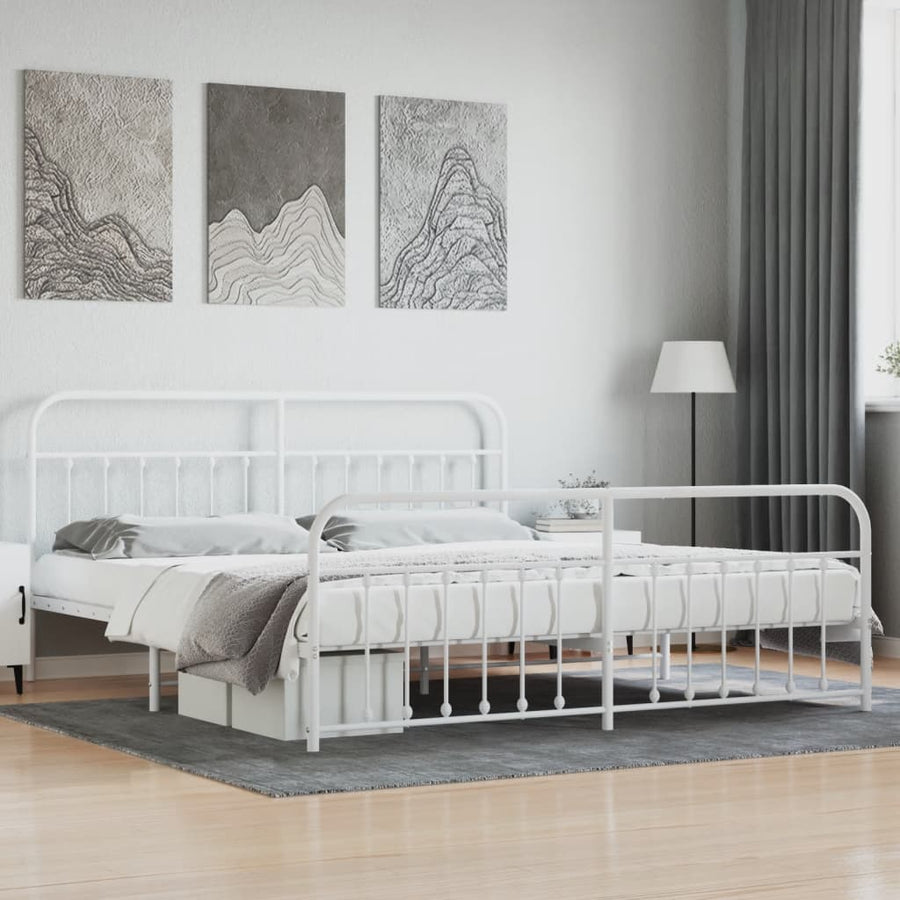 Bedframe Met Hoofd- En Voeteneinde Metaal 193 x 203 cm Wit met hoofdbord & voetbord