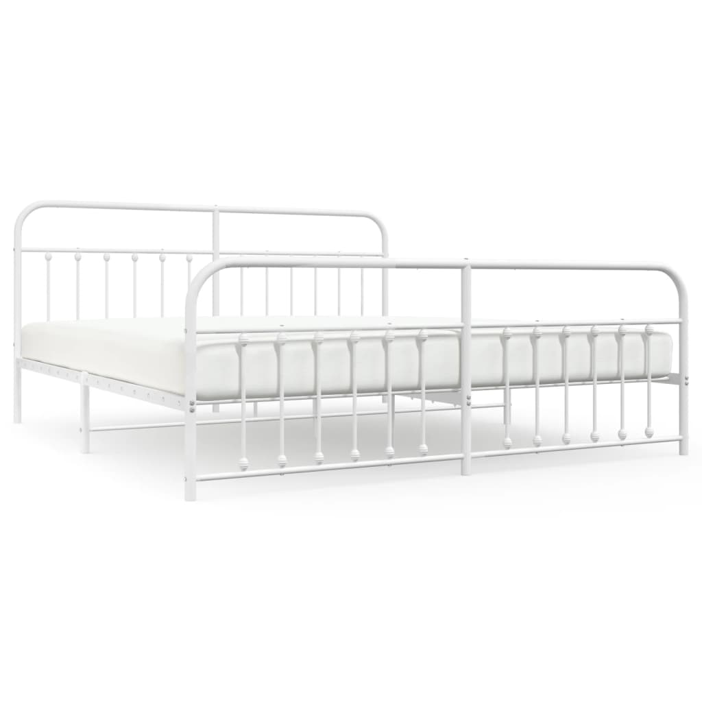 Bedframe Met Hoofd- En Voeteneinde Metaal 200 x 200 cm Wit met hoofdbord & voetbord