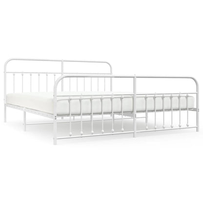 Bedframe Met Hoofd- En Voeteneinde Metaal 200 x 200 cm Wit met hoofdbord & voetbord