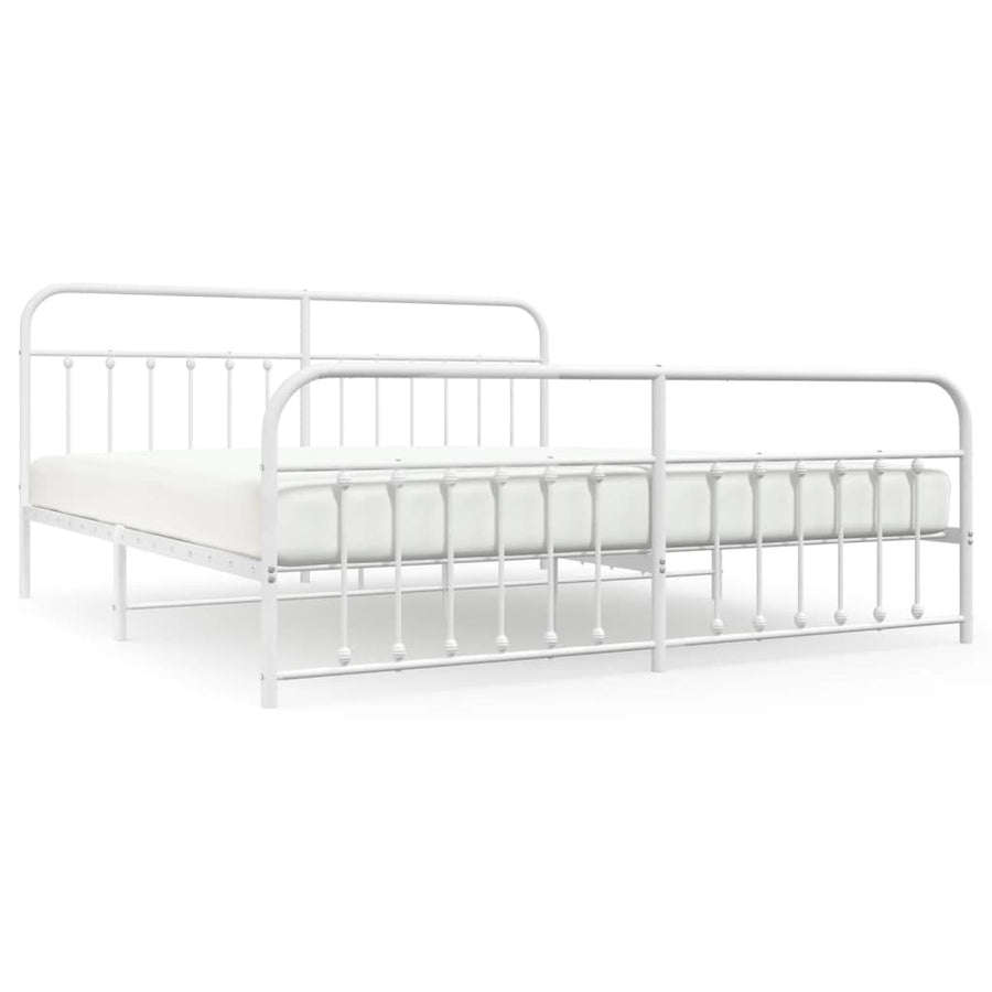 Bedframe Met Hoofd- En Voeteneinde Metaal 200 x 200 cm Wit met hoofdbord & voetbord