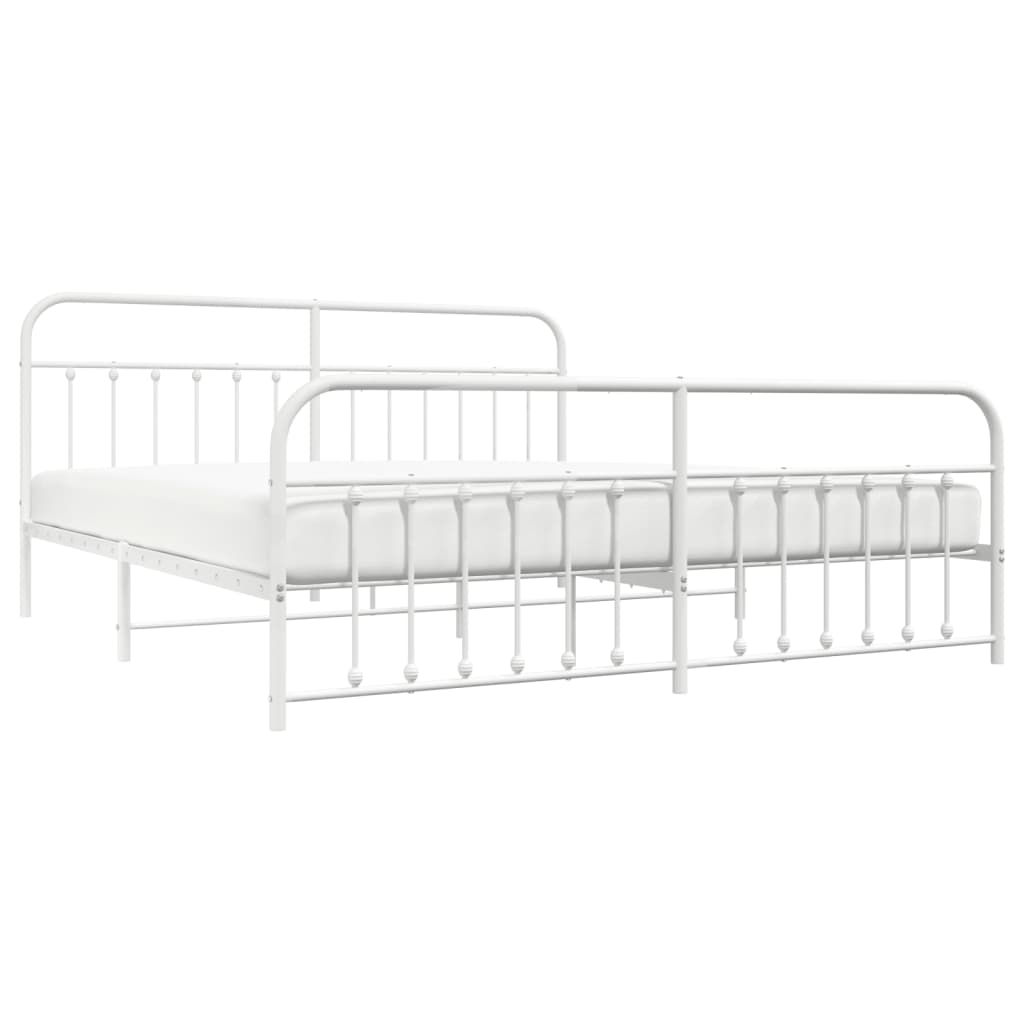 Bedframe Met Hoofd- En Voeteneinde Metaal 200 x 200 cm Wit met hoofdbord & voetbord