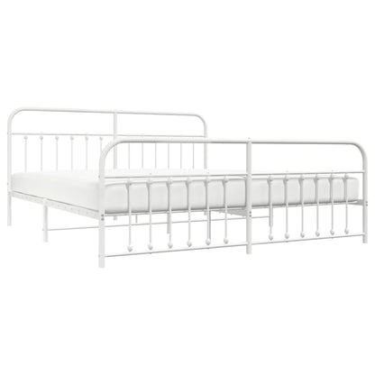 Bedframe Met Hoofd- En Voeteneinde Metaal 200 x 200 cm Wit met hoofdbord & voetbord