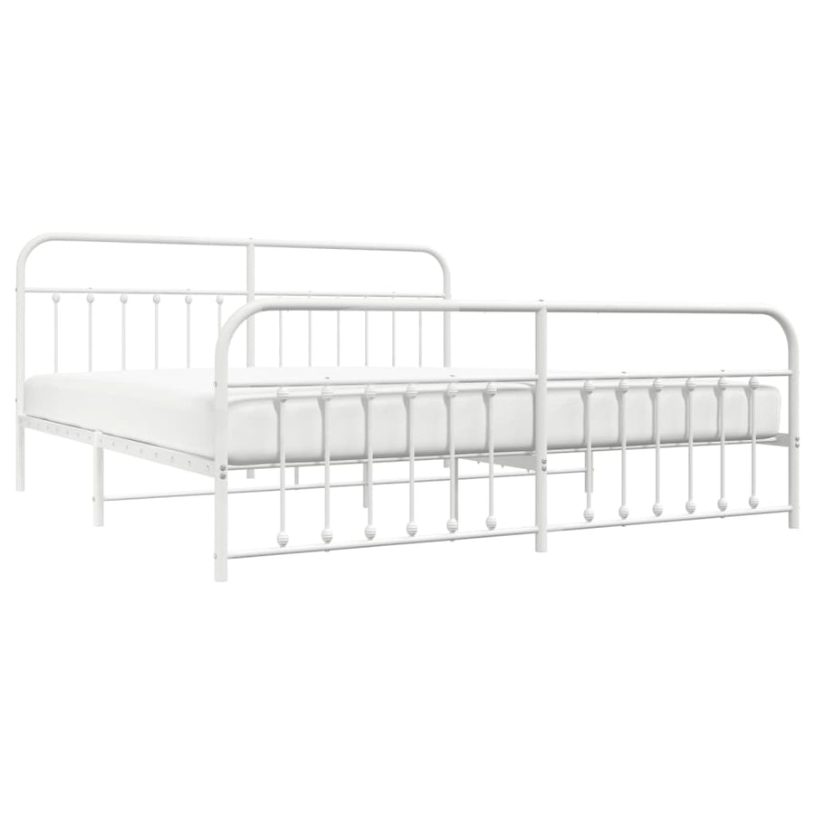 Bedframe Met Hoofd- En Voeteneinde Metaal 200 x 200 cm Wit met hoofdbord & voetbord