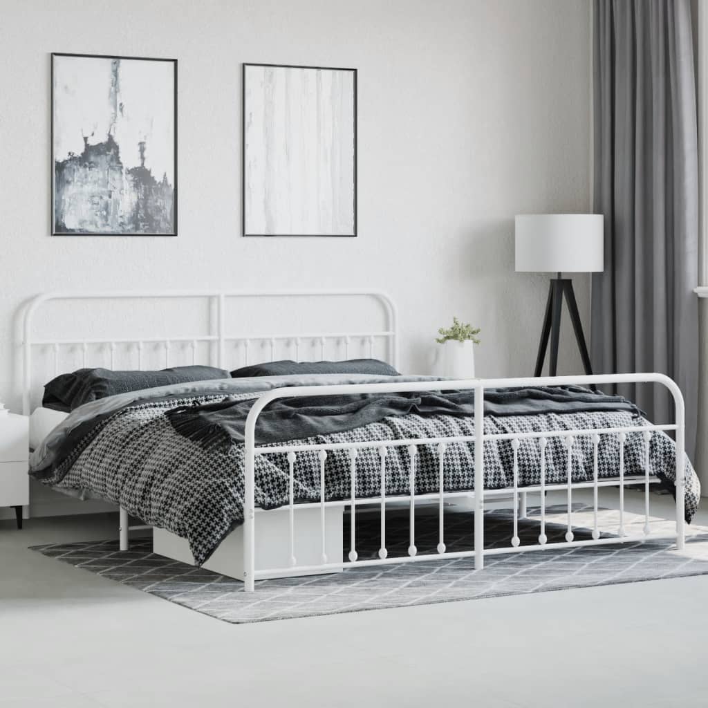 Bedframe Met Hoofd- En Voeteneinde Metaal 200 x 200 cm Wit met hoofdbord & voetbord