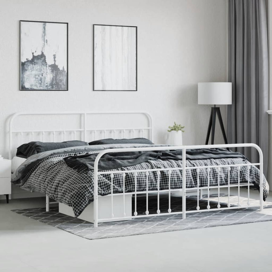 Bedframe Met Hoofd- En Voeteneinde Metaal 200 x 200 cm Wit met hoofdbord & voetbord