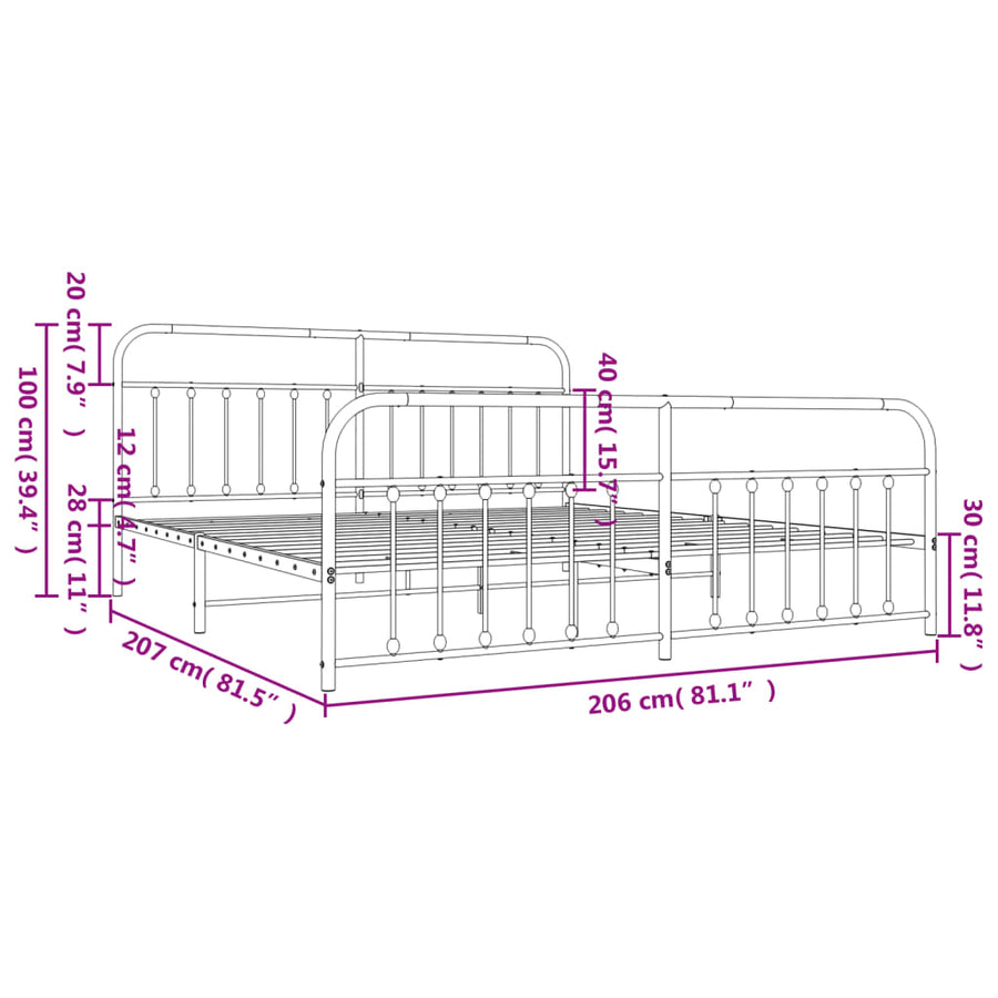 Bedframe Met Hoofd- En Voeteneinde Metaal 200 x 200 cm Wit met hoofdbord & voetbord