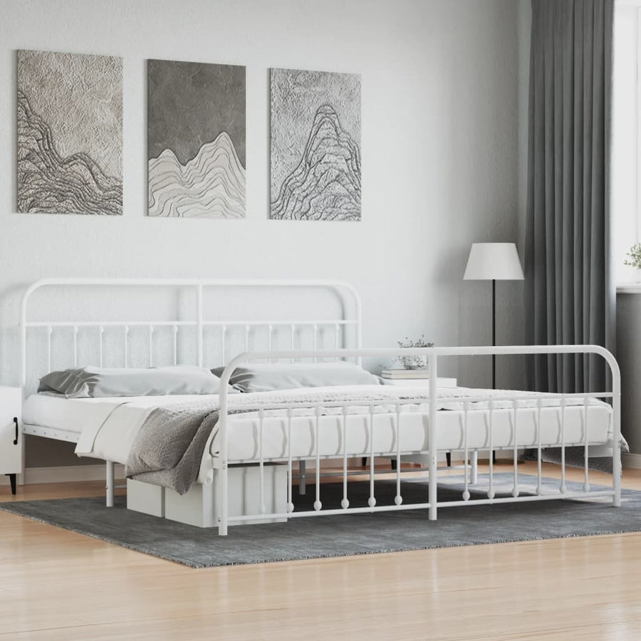 Bedframe Met Hoofd- En Voeteneinde Metaal 200 x 200 cm Wit met hoofdbord & voetbord
