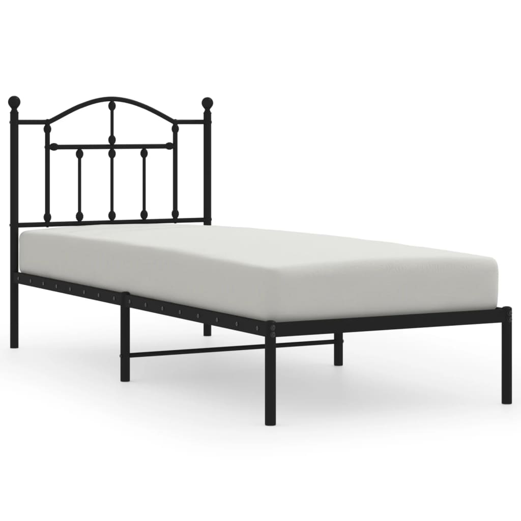 Bedframe Metaal 80 x 200 cm Zwart met hoofdbord
