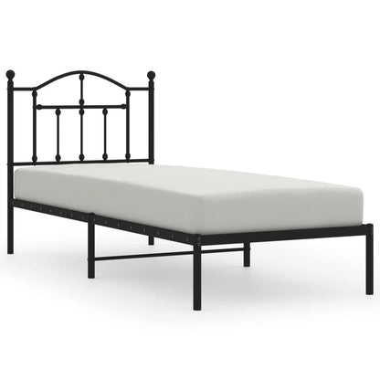 Bedframe Metaal 80 x 200 cm Zwart met hoofdbord