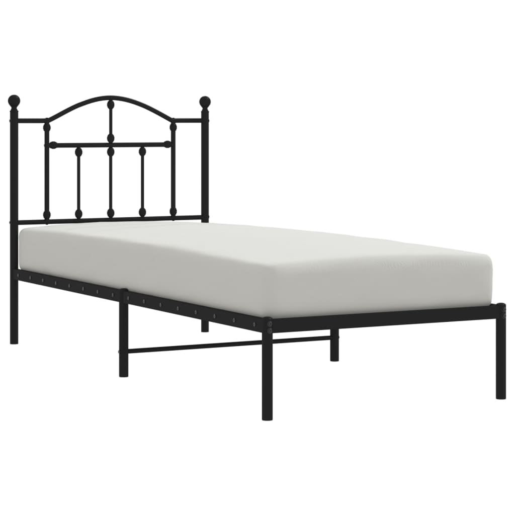 Bedframe Metaal 80 x 200 cm Zwart met hoofdbord