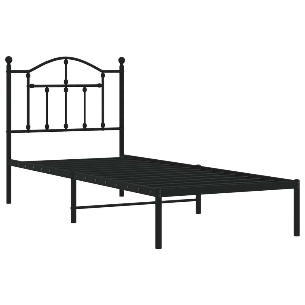 Bedframe Metaal 80 x 200 cm Zwart met hoofdbord