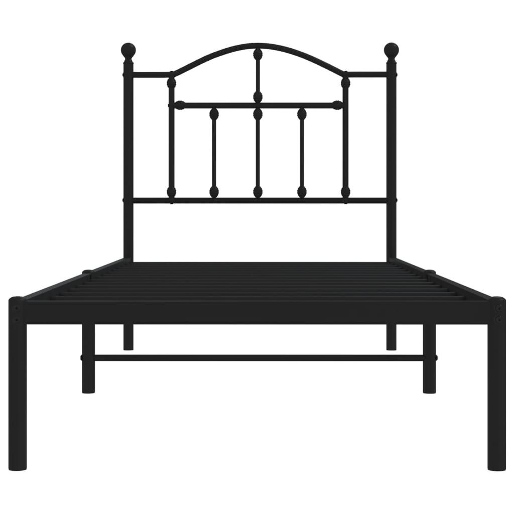 Bedframe Metaal 80 x 200 cm Zwart met hoofdbord