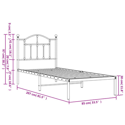 Bedframe Metaal 80 x 200 cm Zwart met hoofdbord