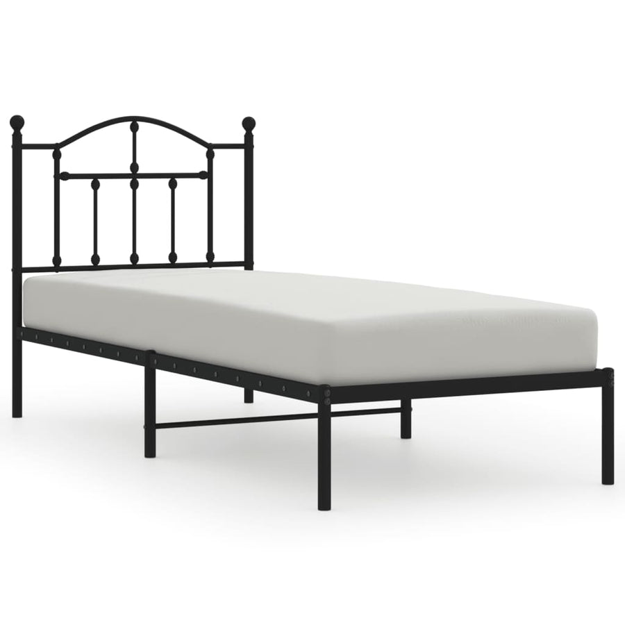 Bedframe Metaal 90 x 190 cm Zwart met hoofdbord