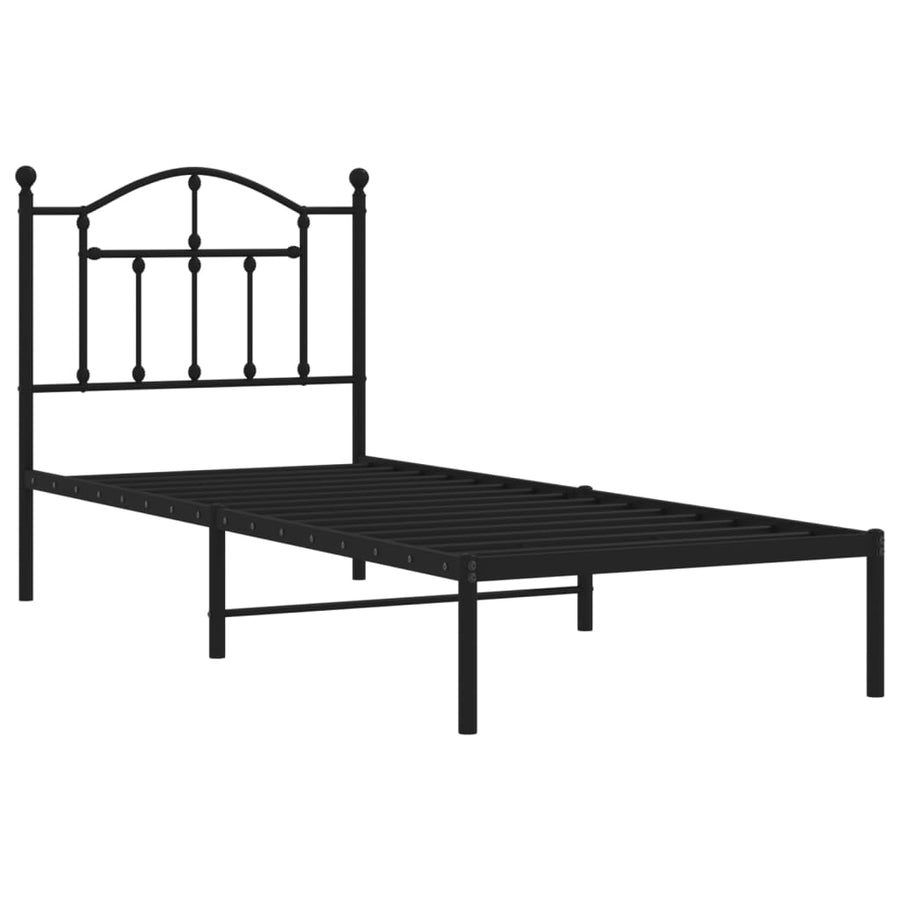 Bedframe Metaal 90 x 190 cm Zwart met hoofdbord