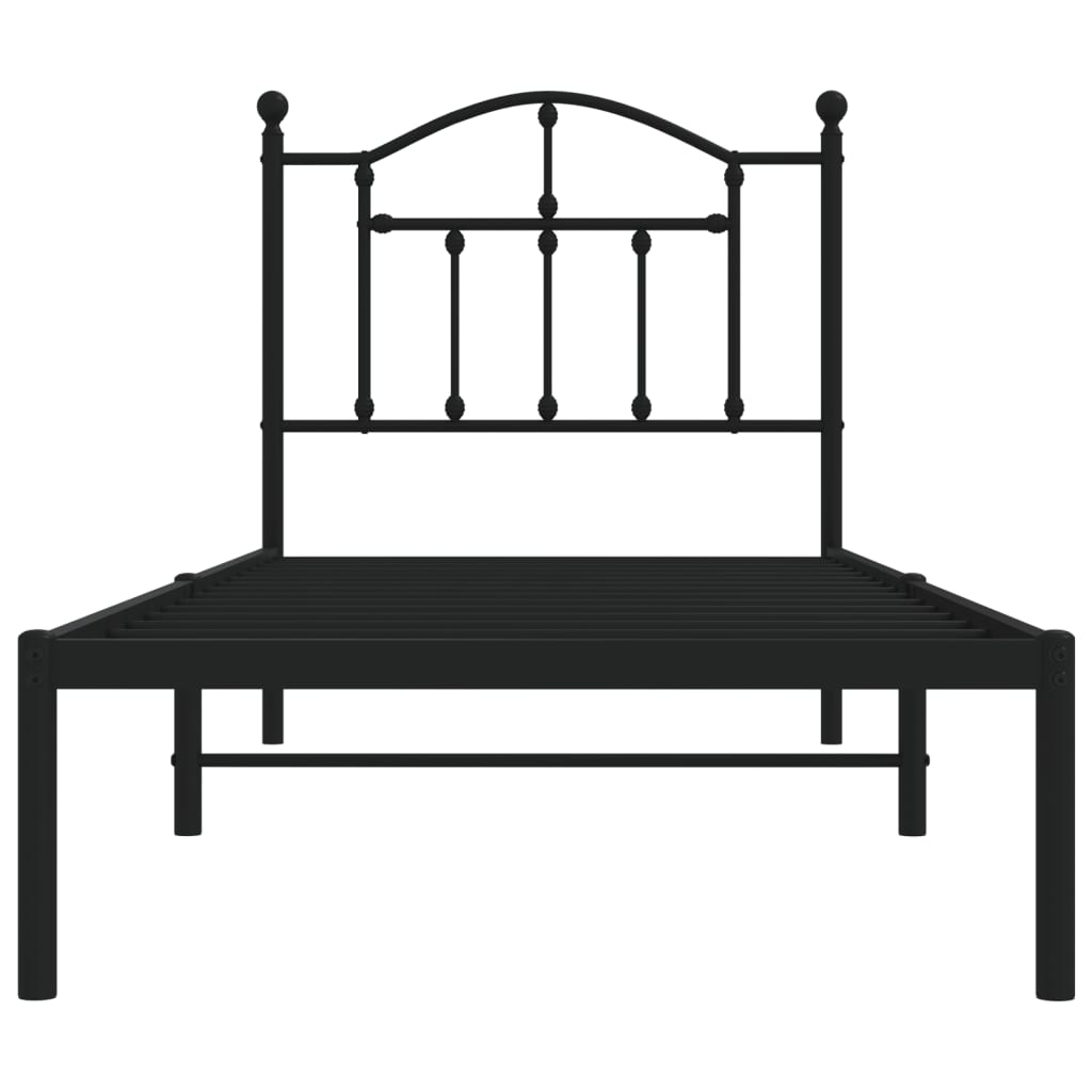 Bedframe Metaal 90 x 190 cm Zwart met hoofdbord