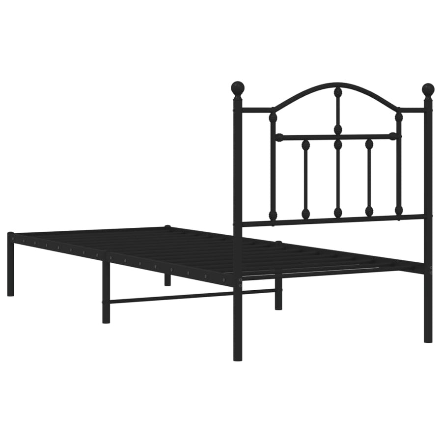 Bedframe Metaal 90 x 190 cm Zwart met hoofdbord