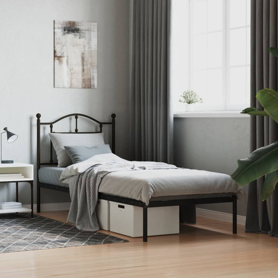Bedframe Metaal 90 x 190 cm Zwart met hoofdbord