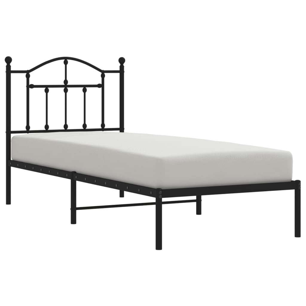 Bedframe Metaal 90 x 200 cm Zwart met hoofdbord