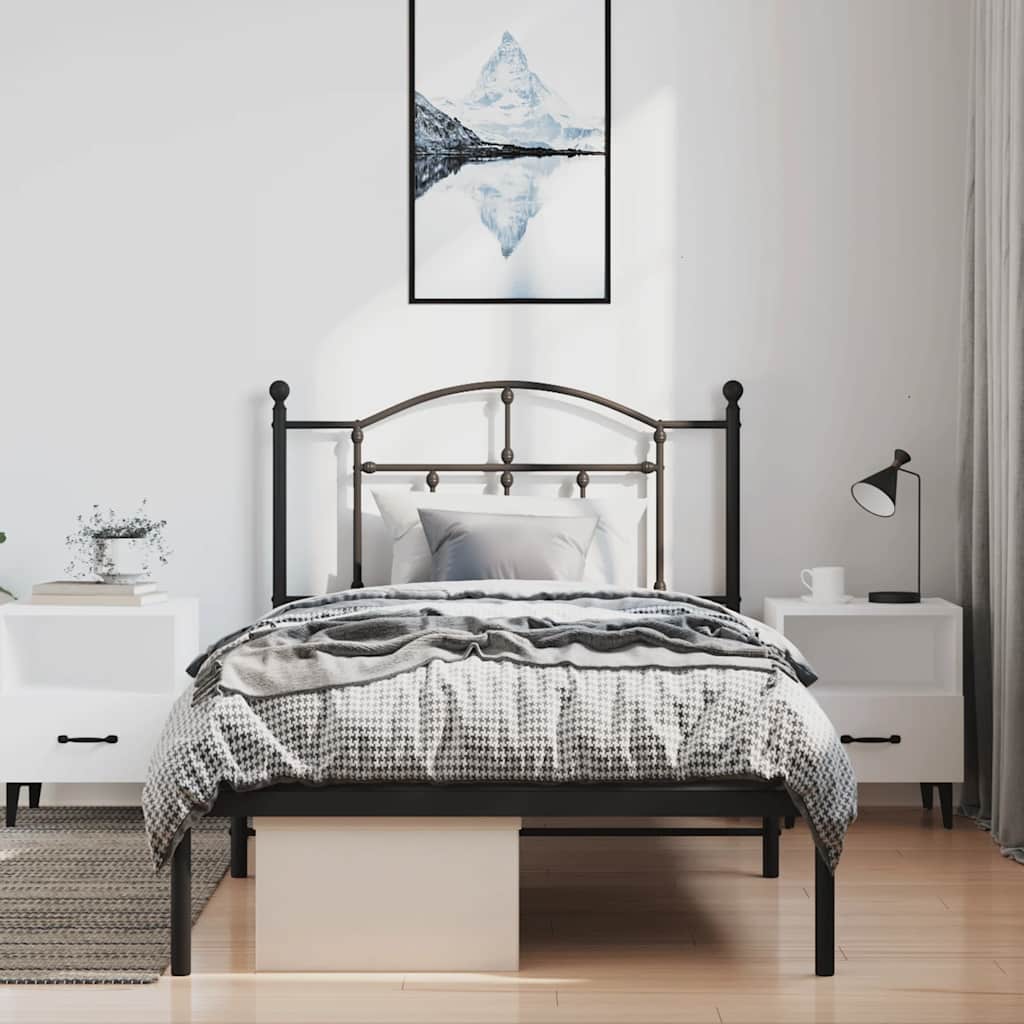 Bedframe met hoofdbord metaal zwart 100x190 cm