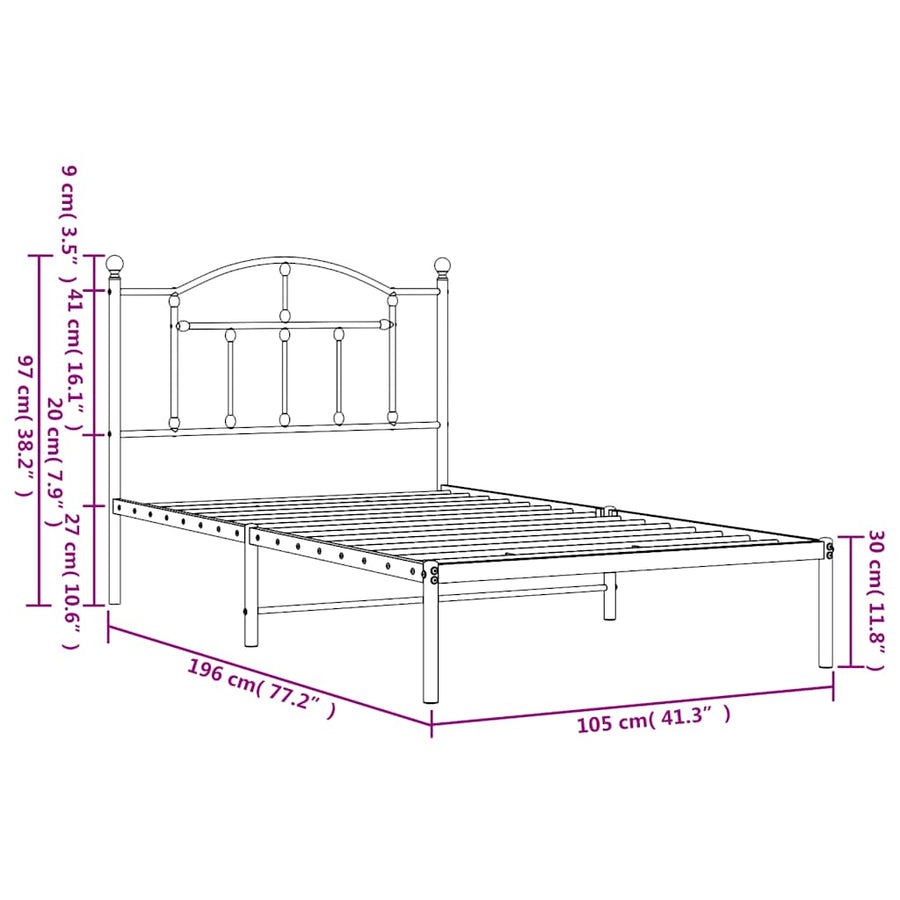 Bedframe met hoofdbord metaal zwart 100x190 cm