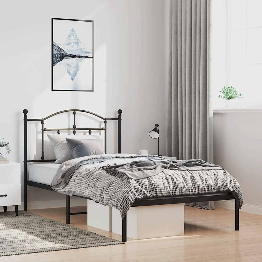 Bedframe met hoofdbord metaal zwart 100x190 cm