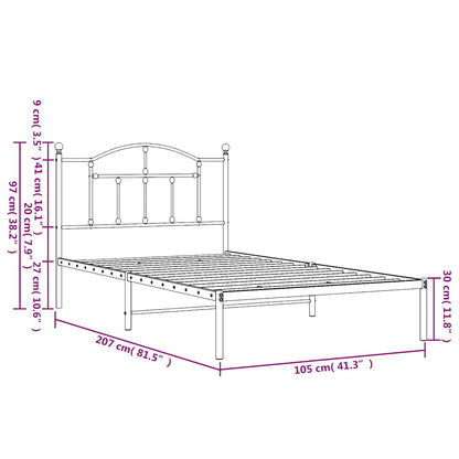 Bedframe met hoofdbord metaal zwart 100x200 cm