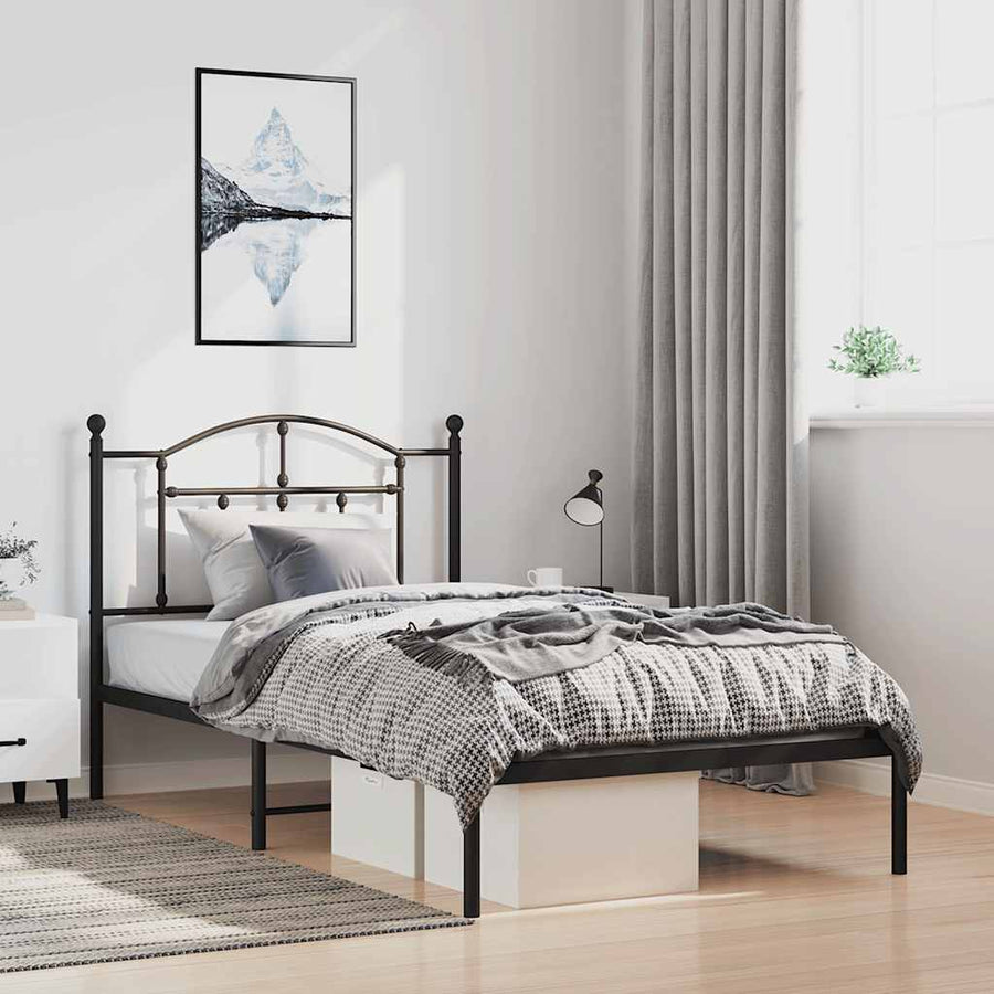 Bedframe met hoofdbord metaal zwart 100x200 cm