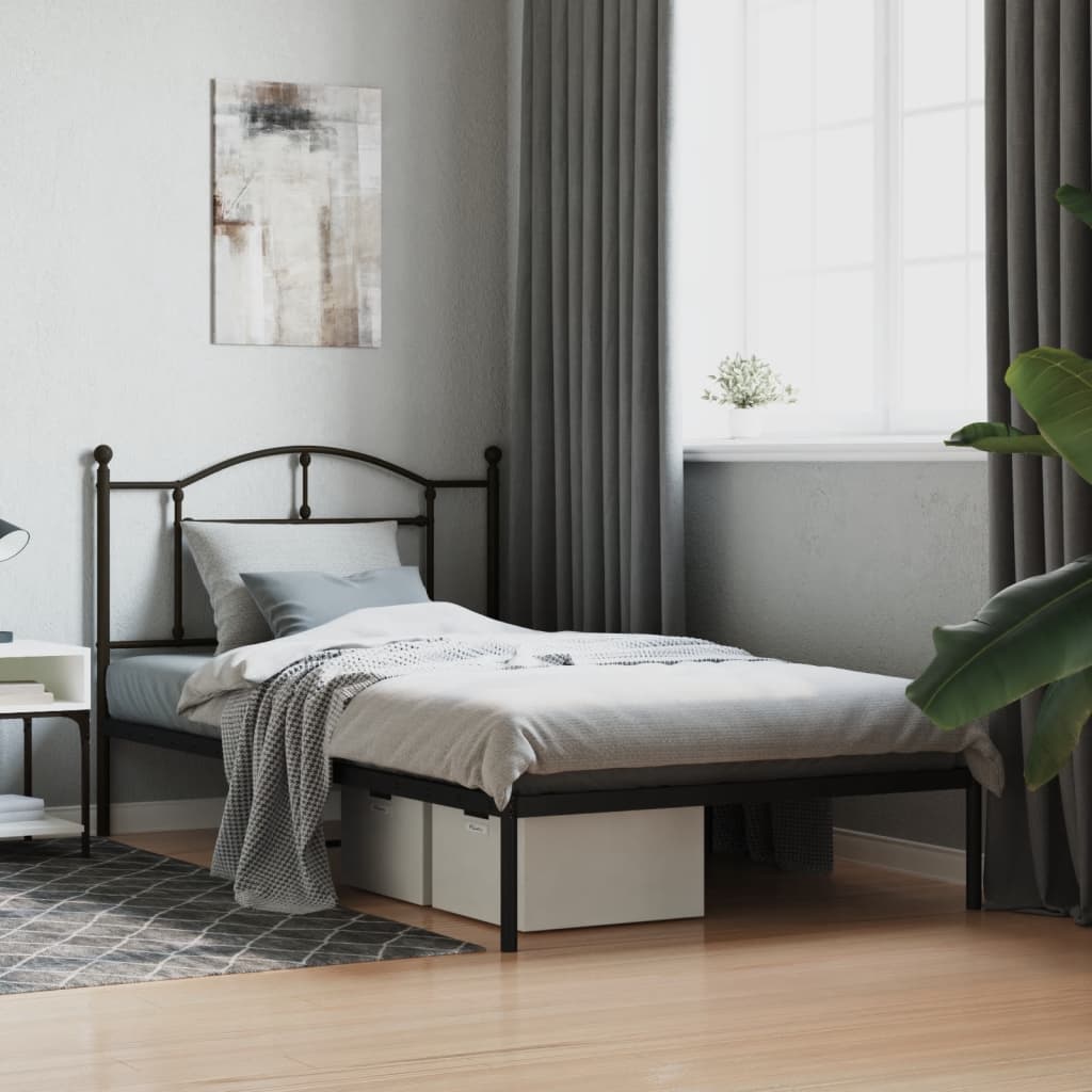 Bedframe Metaal 107 x 203 cm Zwart met hoofdbord