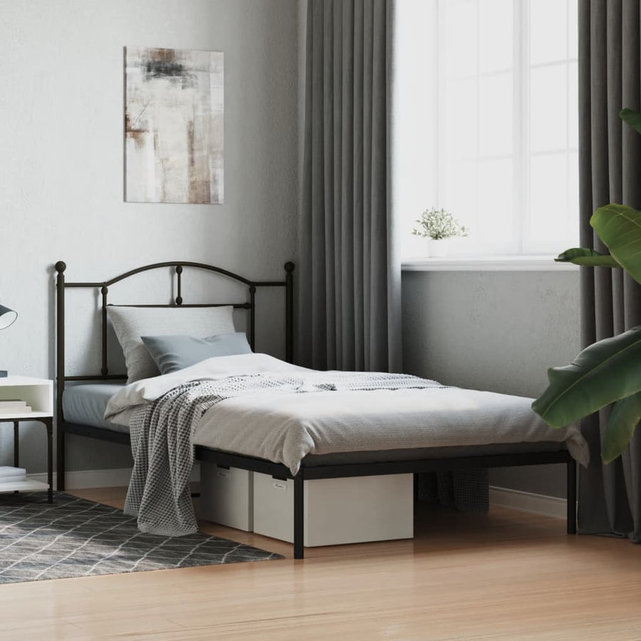 Bedframe Metaal 107 x 203 cm Zwart met hoofdbord