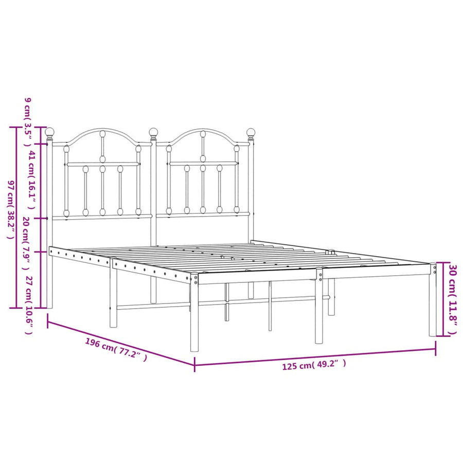 Bedframe Metaal 120 x 190 cm Zwart met hoofdbord