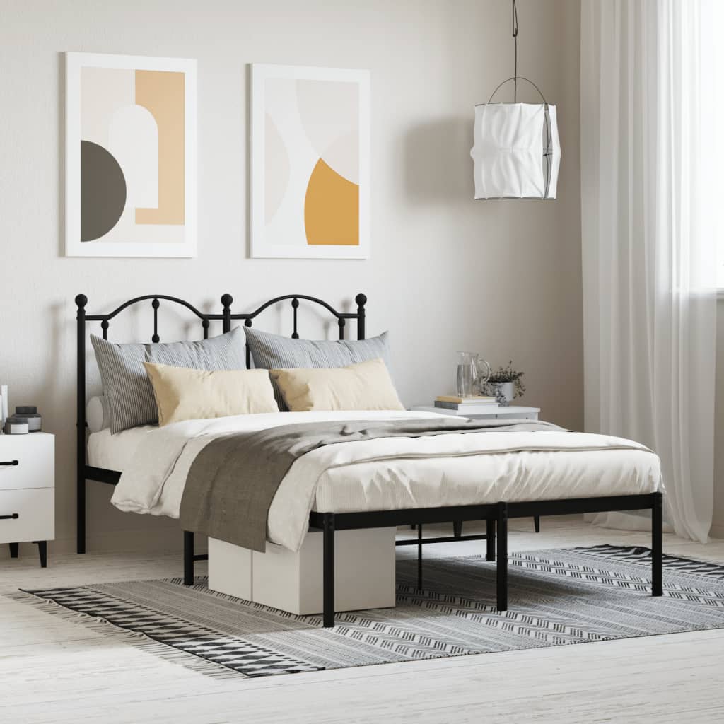 Bedframe Metaal 120 x 190 cm Zwart met hoofdbord