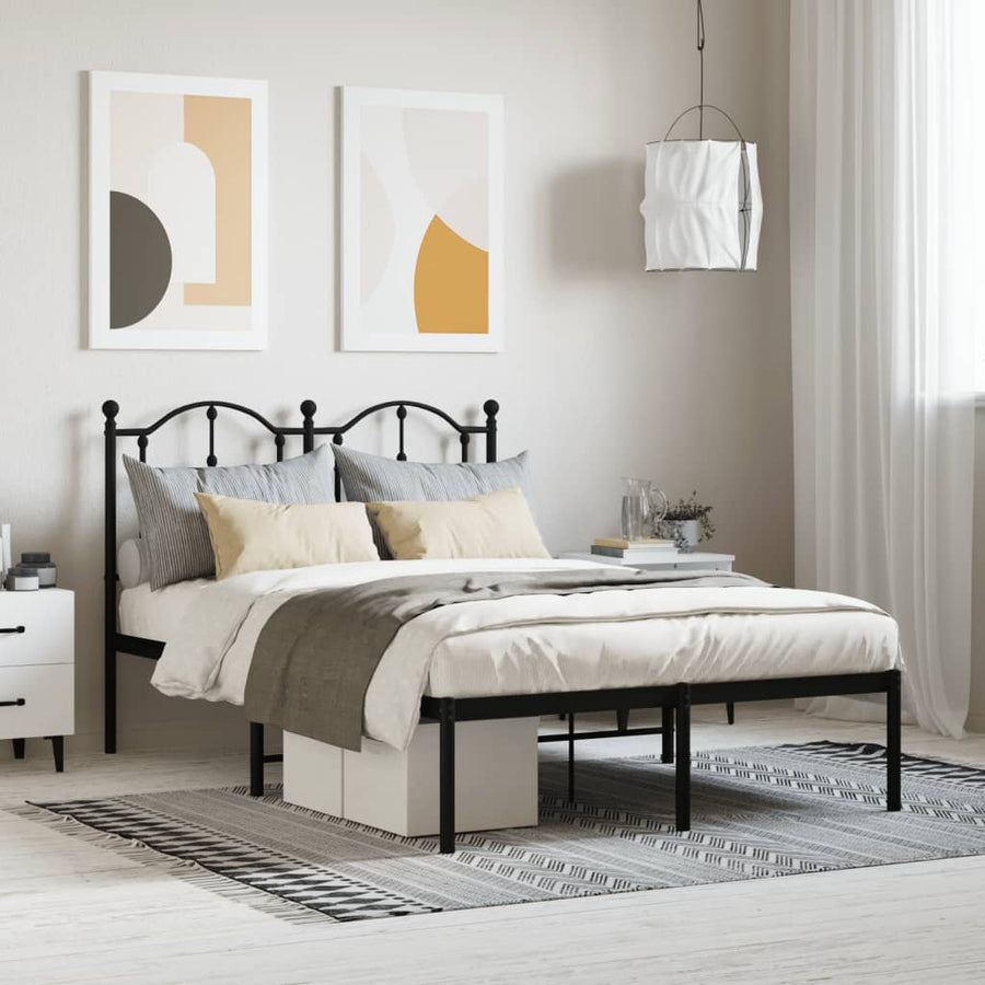 Bedframe Metaal 120 x 190 cm Zwart met hoofdbord