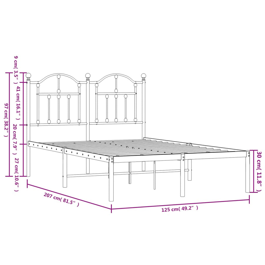 Bedframe Metaal 120 x 200 cm Zwart met hoofdbord