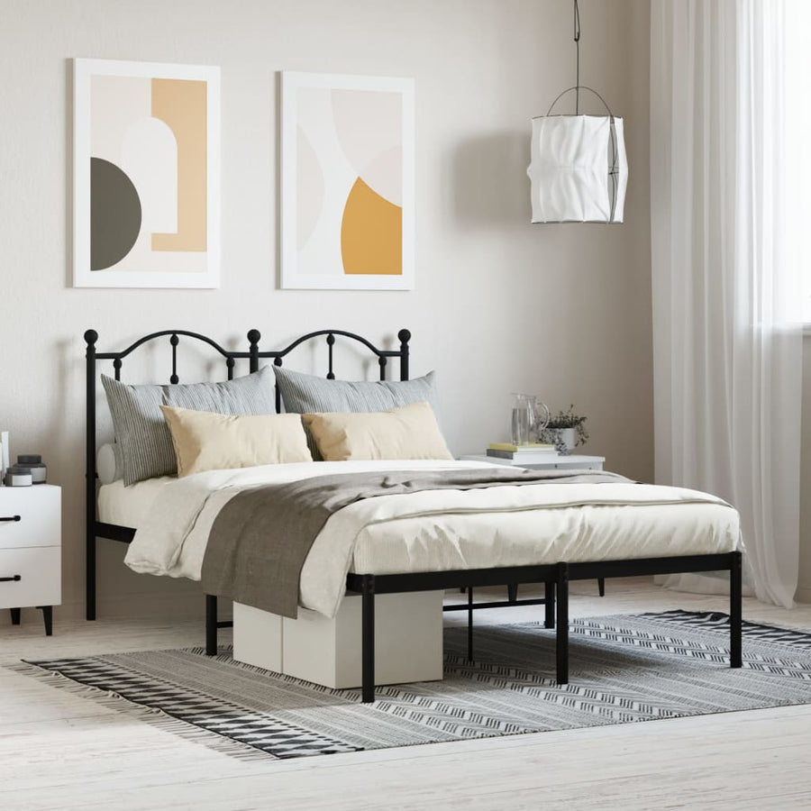 Bedframe Metaal 120 x 200 cm Zwart met hoofdbord