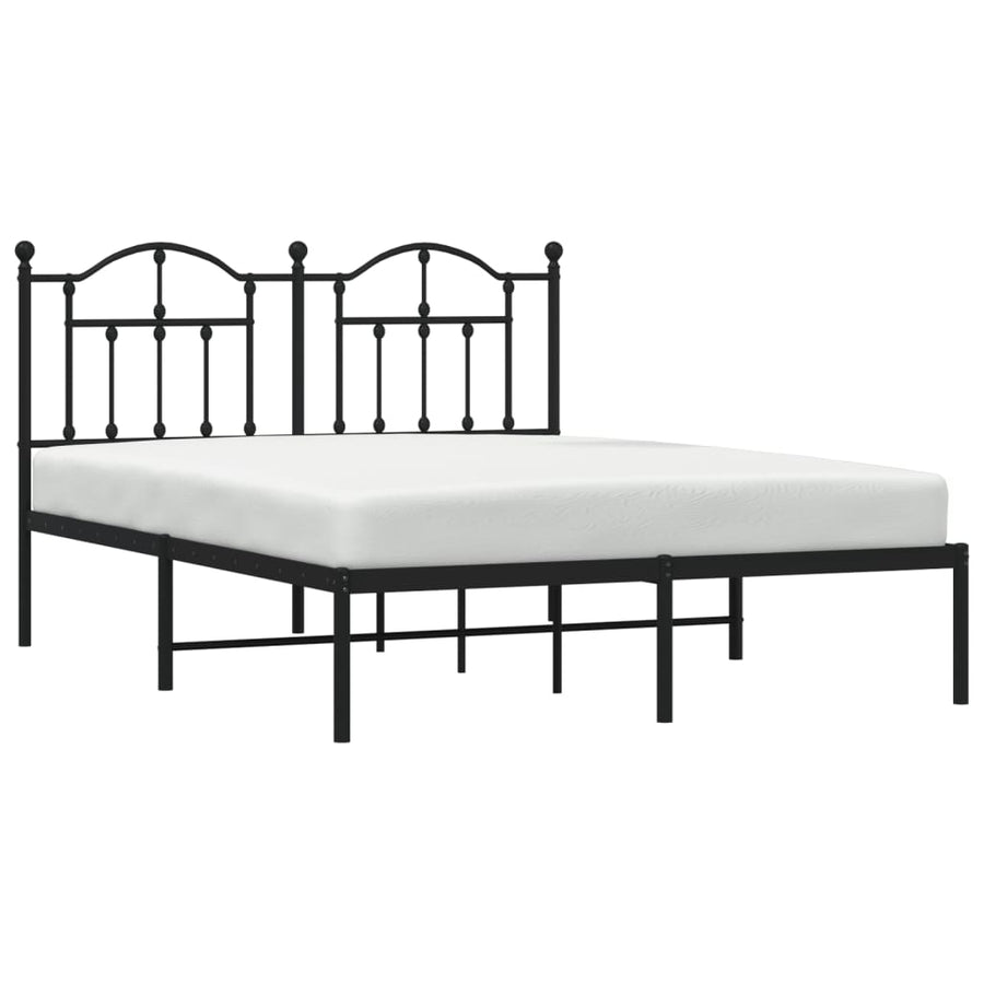 Bedframe Metaal 135 x 190 cm Zwart met hoofdbord
