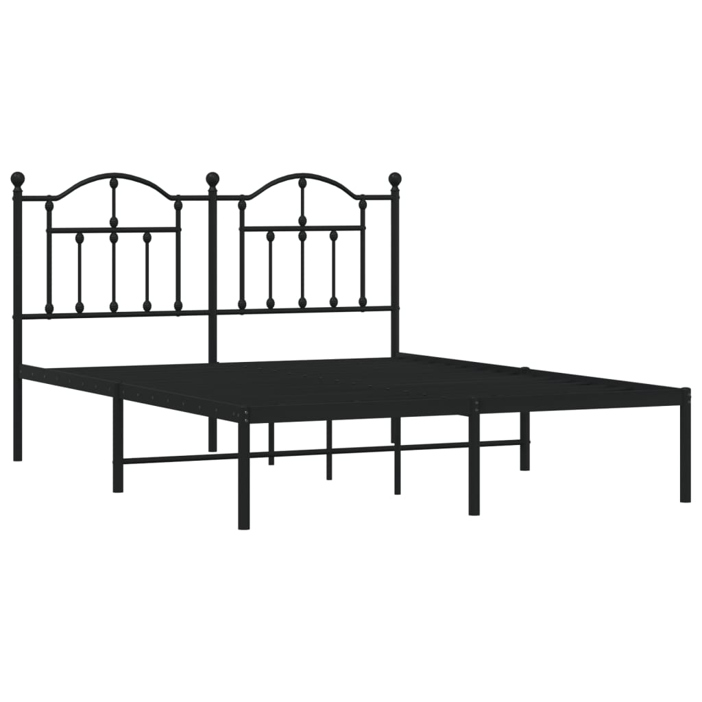 Bedframe Metaal 135 x 190 cm Zwart met hoofdbord