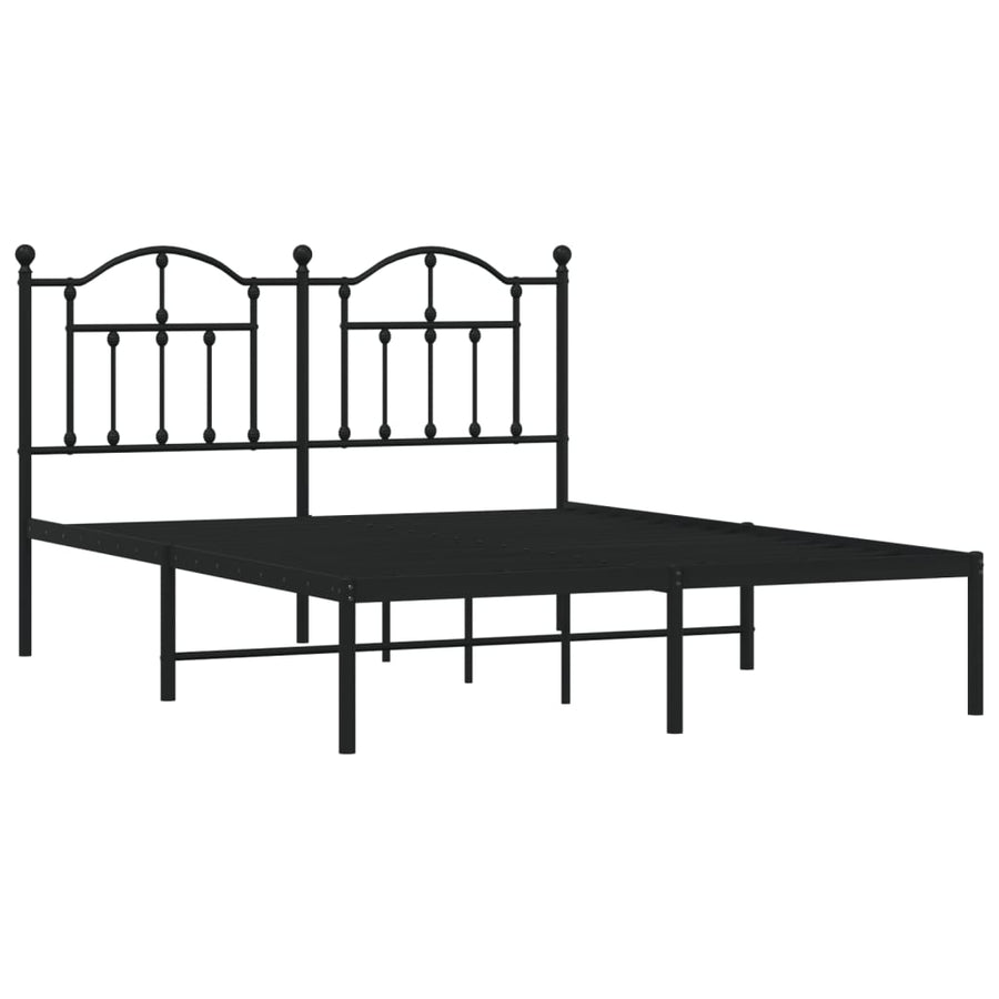Bedframe Metaal 135 x 190 cm Zwart met hoofdbord