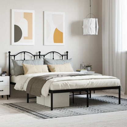 Bedframe Metaal 135 x 190 cm Zwart met hoofdbord