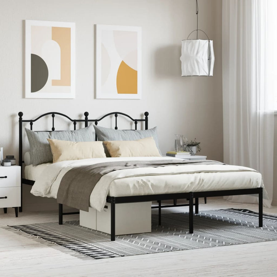 Bedframe Metaal 135 x 190 cm Zwart met hoofdbord