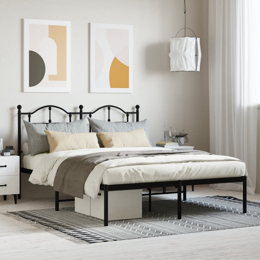 Bedframe Metaal 140 x 190 cm Zwart met hoofdbord